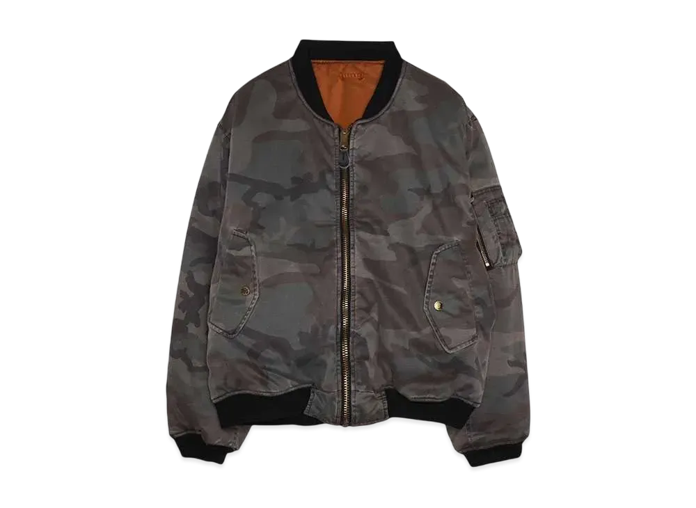 F.M.C.D. ANTIQUE WASH CAMO PADDED BOMBER JACKET "WOODLAND CAMO"