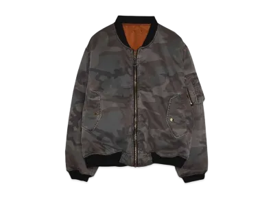 F.M.C.D. ANTIQUE WASH CAMO PADDED BOMBER JACKET "WOODLAND CAMO"