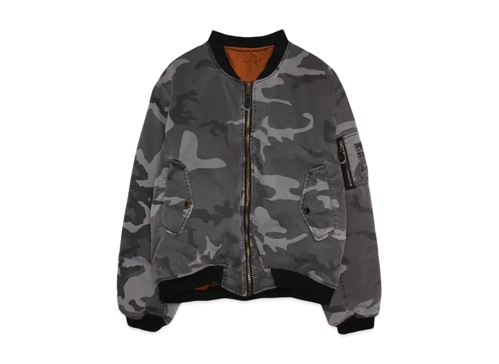 F.M.C.D. ANTIQUE WASH CAMO PADDED BOMBER JACKET "URBAN CAMO"