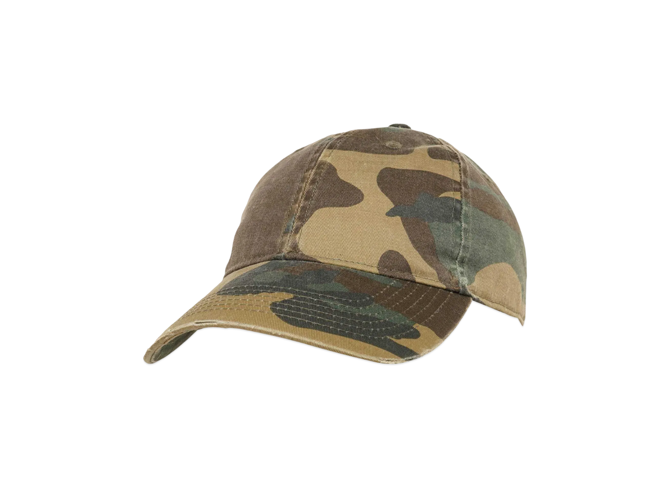 F.M.C.D. DISTRESSED WASH CAMO 6 PANEL CAP "WOODLAND CAMO"