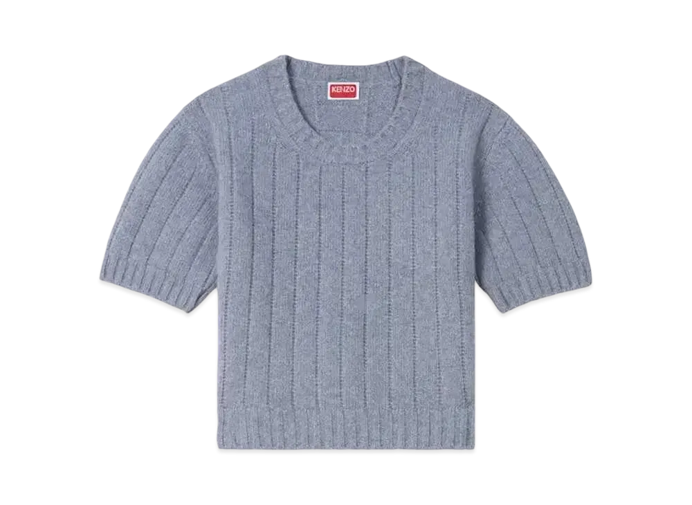 KENZO Embroidery Rib-Knit Tops In Wool & Cashmere "Misty Grey"