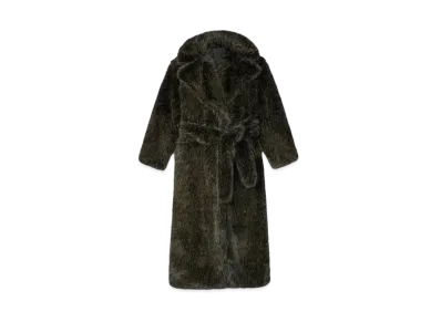 KENZO Long Fake Fur Belt Coat "Dark Brown"