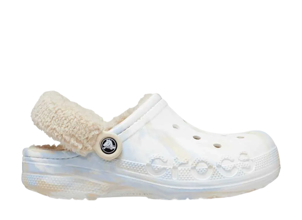 Crocs Baya Lined Fuzz Strap Marbled Clog "White/Multi"