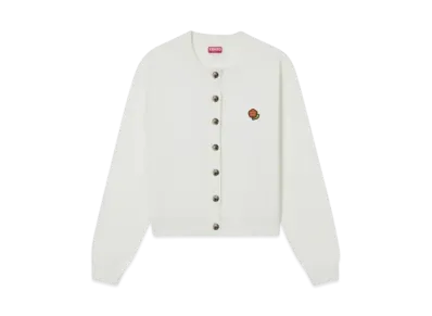 KENZO 'POP' Embroidery Crewneck Wool Cardigan "Off White"