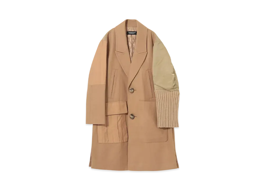 UNDERCOVER Padded Nylon Jacket Mixed Wool Coat "Camel"