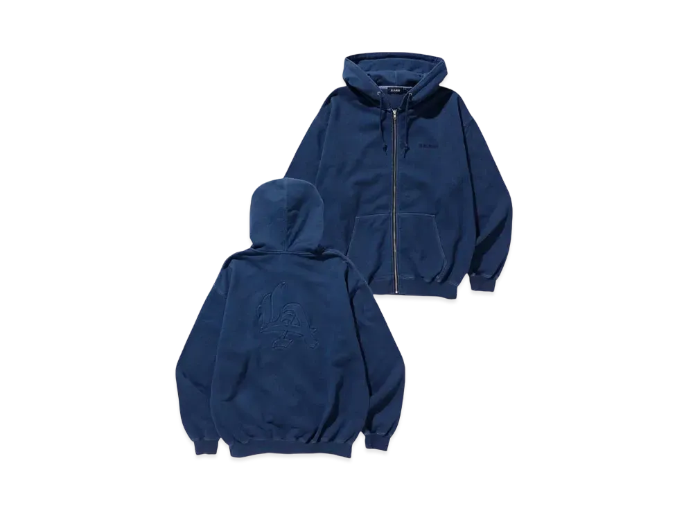 XLARGE PIGMENT DYED EMBOSS LOGO ZIP HOODED SWEAT "NAVY"