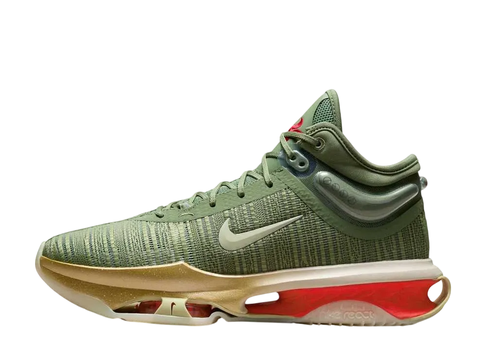 ナイキ ズーム GTジャンプ2 "オイルグリーン/シーグラス/メタリックゴールド/ライトワイルドマンゴー/ユニバーシティレッド"