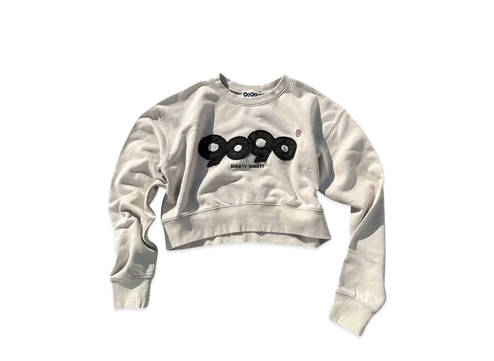 9090 9090 OG Logo Patched Crewneck Sweat (Cropped) "BEIGE"
