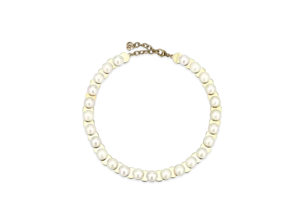 GUCCI Resin Pearl Choker Necklace "Light Gold"