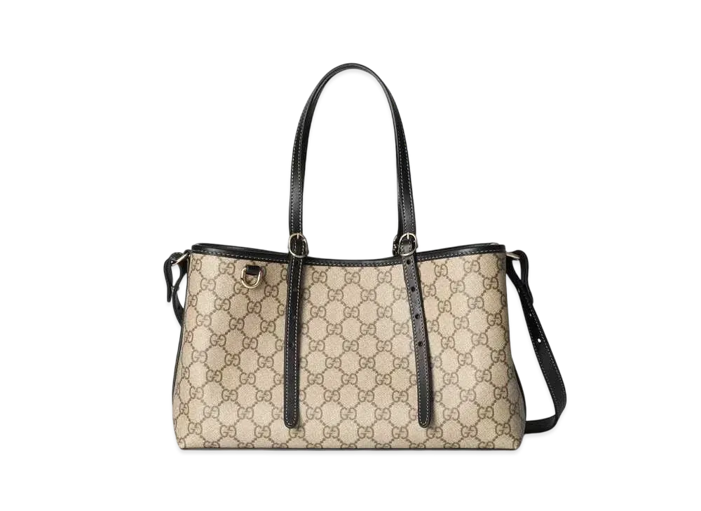 GUCCI GG Emblem Small Tote Bag "Beige/Dark Brown"