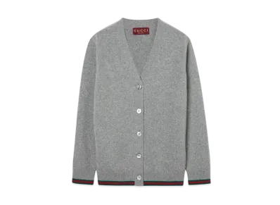 GUCCI Wool and Cashmere Cardigan With Web "Gray Melange"