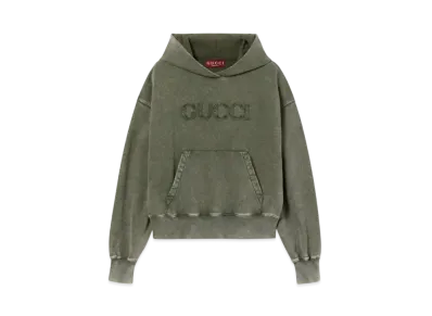 GUCCI Embroidered Cotton Jersey Hooded Sweatshirt "Dark Green"