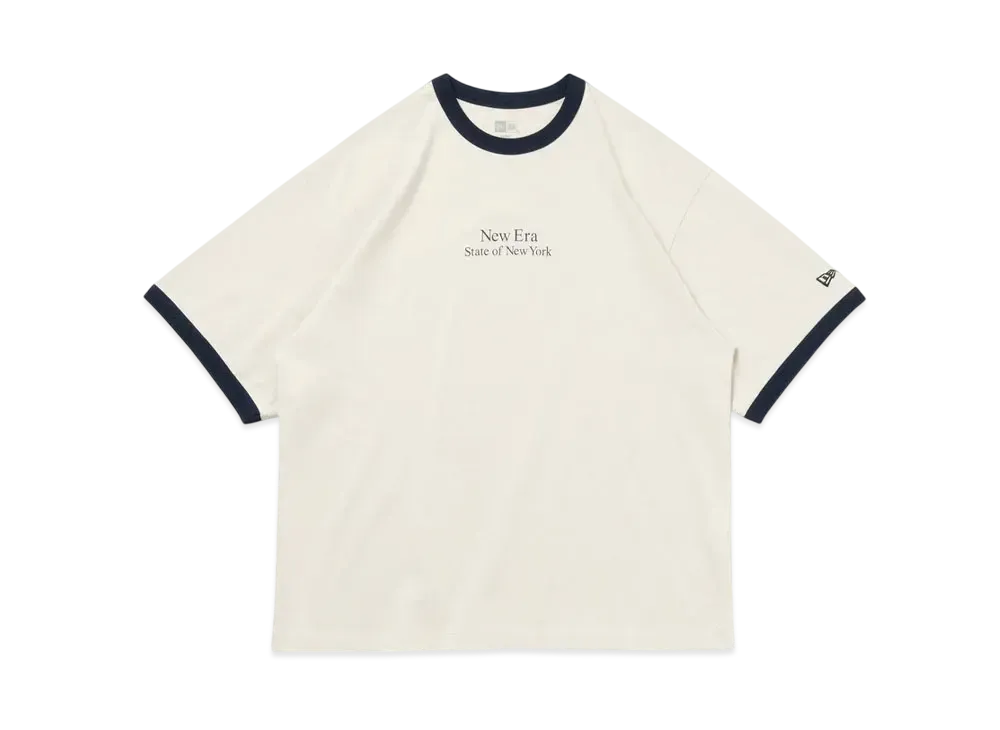 NEW ERA Short Sleeve Oversized Cotton T-Shirt Ringer Tee "Stone/Navy"