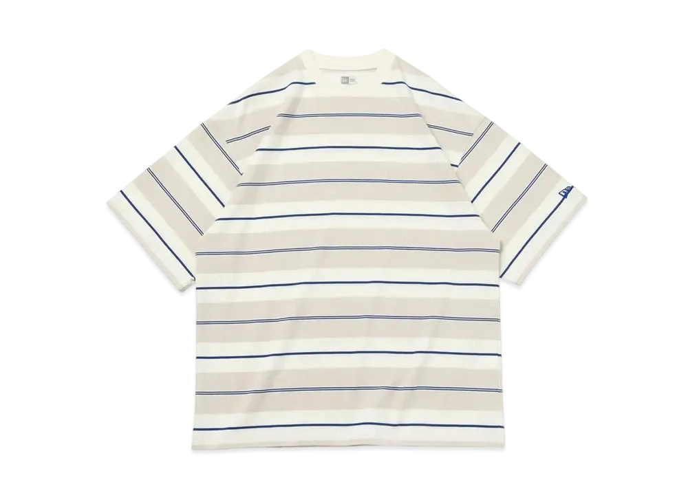 NEW ERA Short Sleeve Oversized Cotton T-Shirt Multi Border "Stone/Off White/Blue"