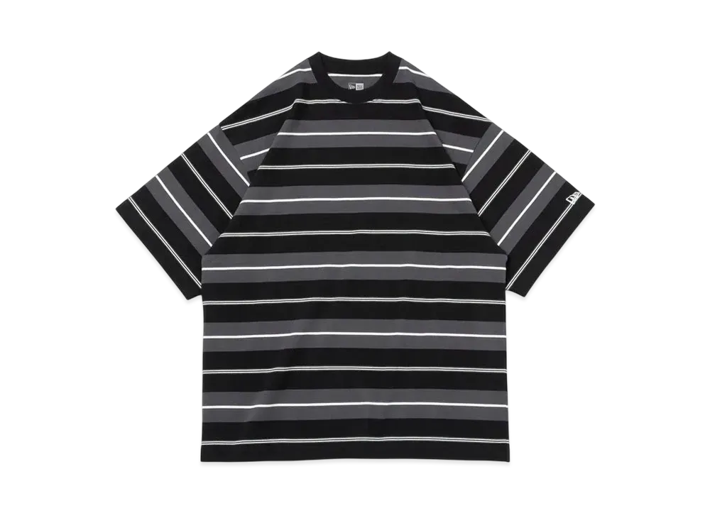 NEW ERA Short Sleeve Oversized Cotton T-Shirt Multi Border "Black/Charcoal/Off White"