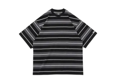 NEW ERA Short Sleeve Oversized Cotton T-Shirt Multi Border "Black/Charcoal/Off White"