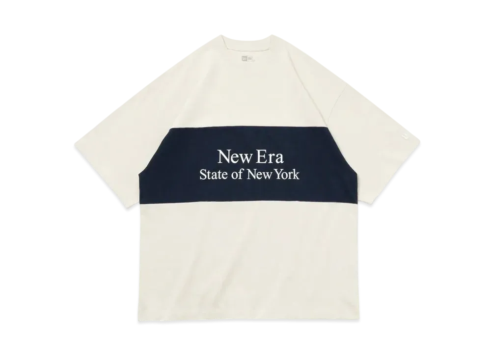 NEW ERA Short Sleeve Oversized T-shirt Panel Tee "Stone/Navy"