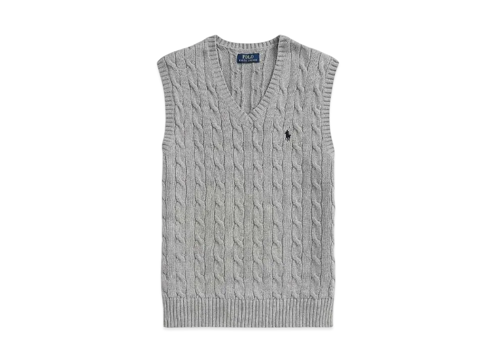 Polo Ralph Lauren Cable Knit Cotton Sweater Vest "Gray"