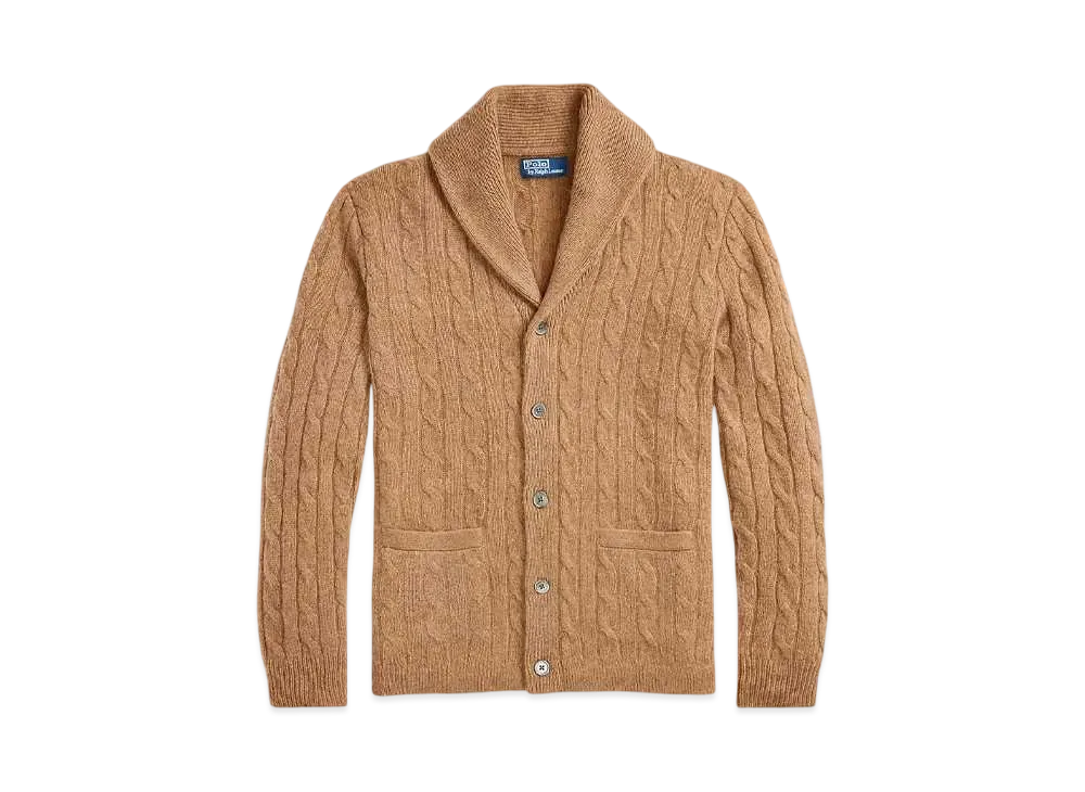 Polo Ralph Lauren Cable Knit Cashmere Shawl Cardigan "Brown"
