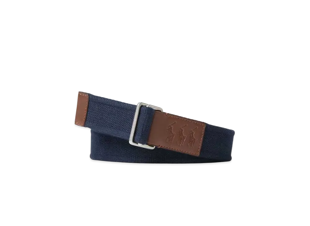 Polo Ralph Lauren Triple Pony Leather Trim Cotton Belt "Blue"