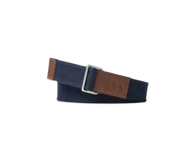 Polo Ralph Lauren Triple Pony Leather Trim Cotton Belt "Blue"