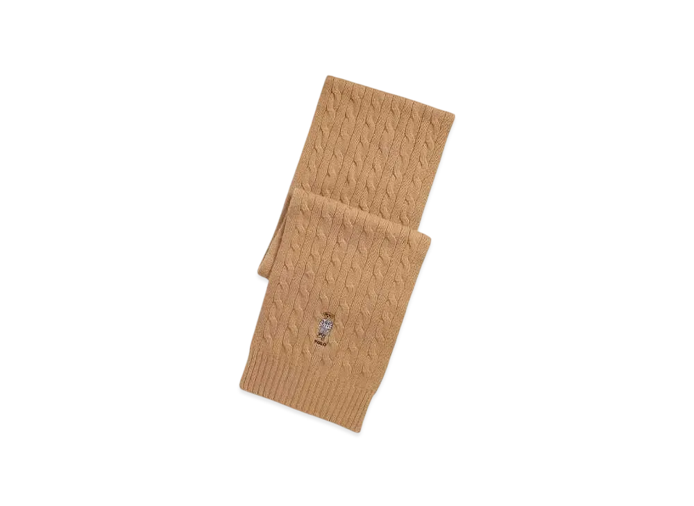Polo Ralph Lauren Polo Bear Cable Knit Wool Cashmere Muffler "Brown"