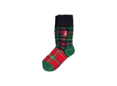 Polo Ralph Lauren Polo Bear Patchwork Check Slipper Socks "Navy"