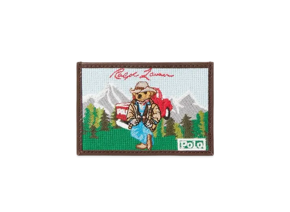 Polo Ralph Lauren Polo Bear Western Needlepoint Card Case "Multi"