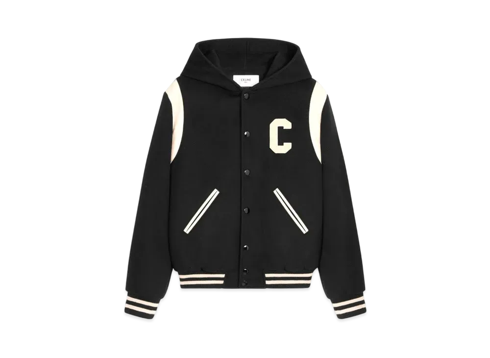 CELINE Hooded Teddy Jacket In Cashmere Wool "Black"