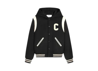 CELINE Hooded Teddy Jacket In Cashmere Wool "Black"