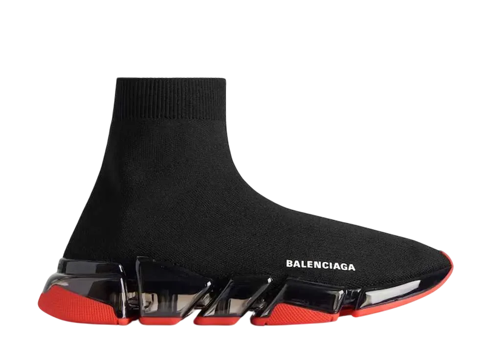 バレンシアガ スピード 2.0 フルクリア ソール リサイクルニット スニーカー "ブラック/レッド"