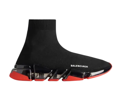 バレンシアガ スピード 2.0 フルクリア ソール リサイクルニット スニーカー "ブラック/レッド"