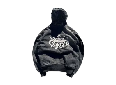 9090 King Logo Slub Denim Zip Hoodie "BLACK"