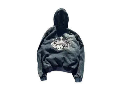 9090 King Logo Slub Denim Zip Hoodie "INDIGO"