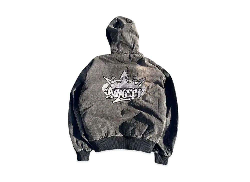 9090 King Logo Slub Denim Zip Hoodie "DARK BROWN"