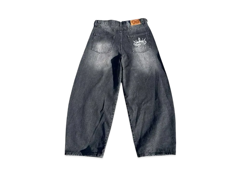 9090 King Logo Slub Denim Buggy Pants "SLUB BLACK"