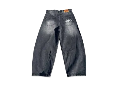 9090 King Logo Slub Denim Buggy Pants "SLUB BLACK"