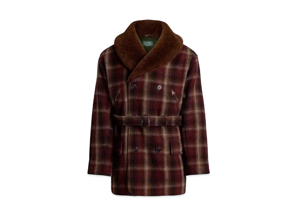 Polo Ralph Lauren Shearling Collar Check Wool Ranch Coat "Red"