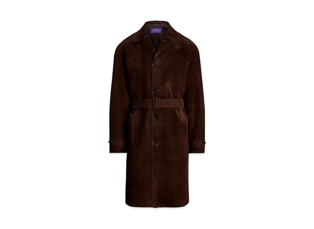 Ralph Lauren Purple Label Suede Balmacahn Coat "Brown"