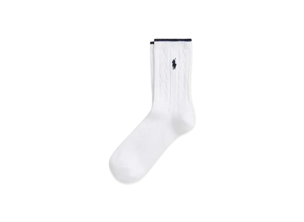 Polo Ralph Lauren Cable Knit Quarter Crew Socks "White"