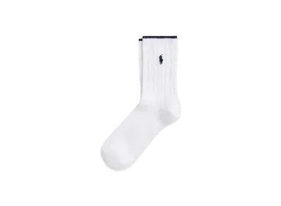 Polo Ralph Lauren Cable Knit Quarter Crew Socks "White"