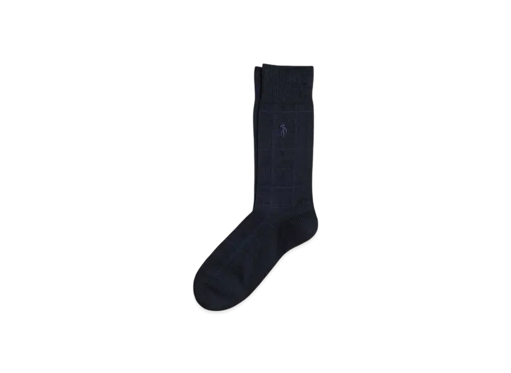 Polo Ralph Lauren Tonal Check Cotton Blend Dress Socks "Navy"