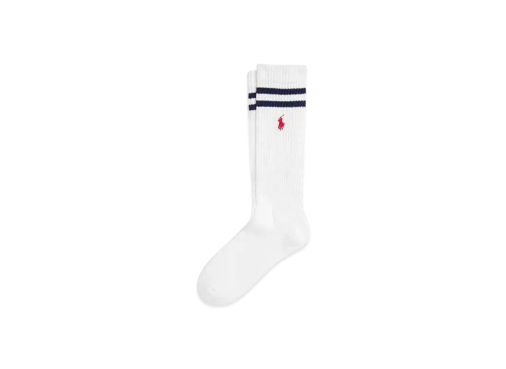 Polo Ralph Lauren Striped Cuff Cotton Blend Crew Socks "White"