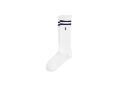 Polo Ralph Lauren Striped Cuff Cotton Blend Crew Socks "White"