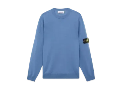 Stone Island Light Pure RWS Wool Crew Neck Sweater With Ribbed Detail "Abio Blue"