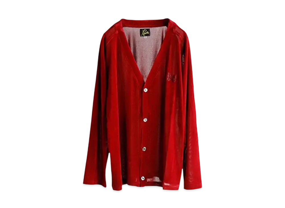 NEEDLES Flocky Printed V-neck Mesh Cardigan "Red" NS263