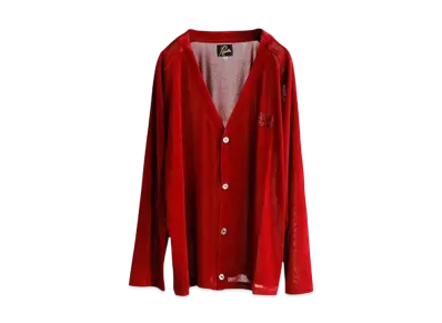 NEEDLES Flocky Printed V-neck Mesh Cardigan "Red" NS263