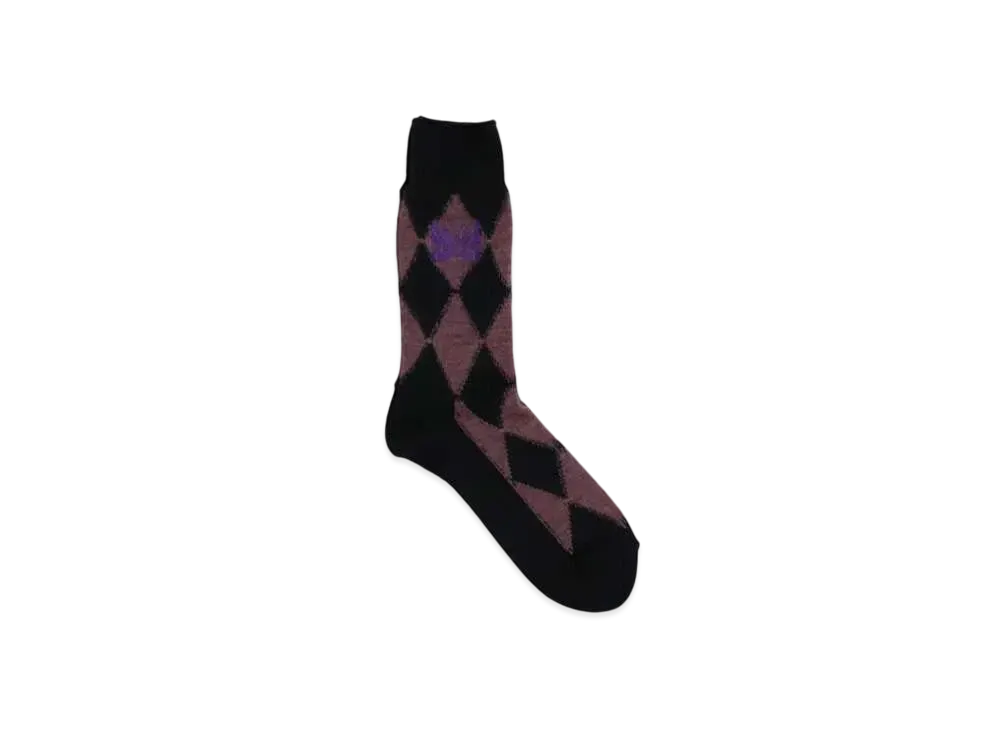 NEEDLES Merino Wool Argyle Pattern Socks "Plum" PU067