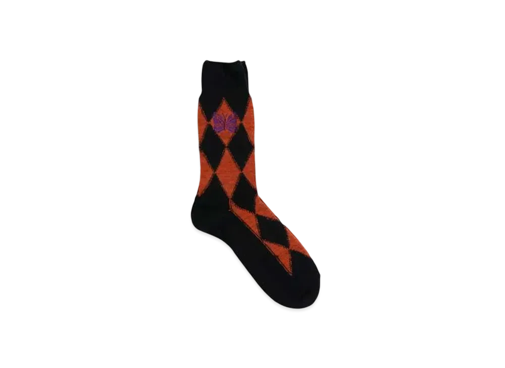 NEEDLES Merino Wool Argyle Pattern Socks "Orange" PU067