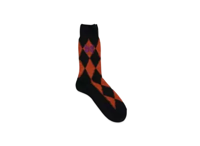 NEEDLES Merino Wool Argyle Pattern Socks "Orange" PU067